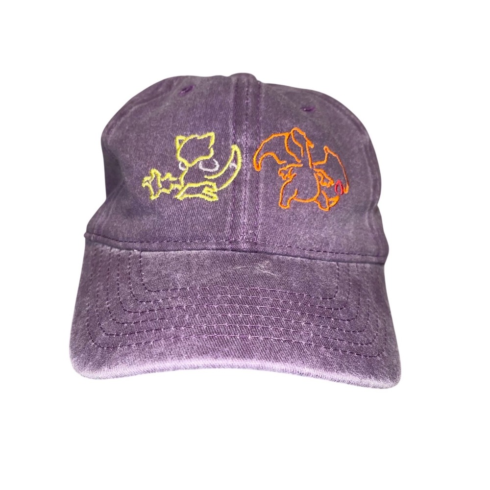 Purple Pokemon Embroidered Baseball Cap‎ Mewtwo Charizard Cotton Adjustable